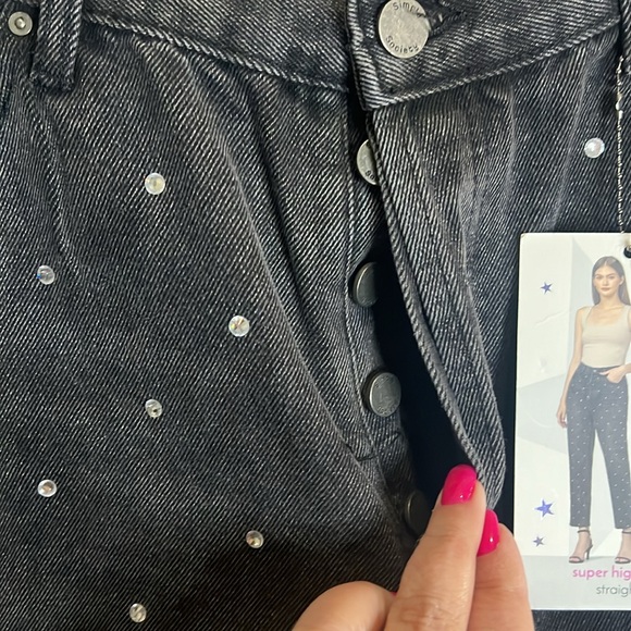 Simple Society Straight Super High Rise Button Fly size 15/32 Black studded - Picture 4 of 6